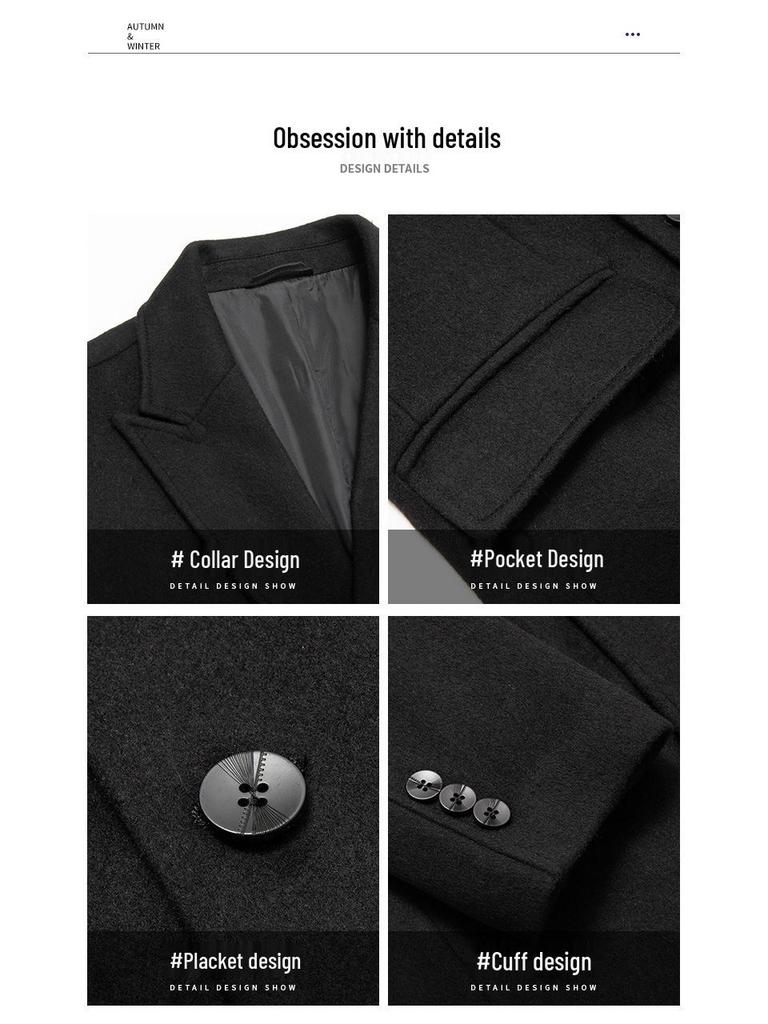 European Size Men's Long Wool Over-the-Knee Coat, Autumn/Winter