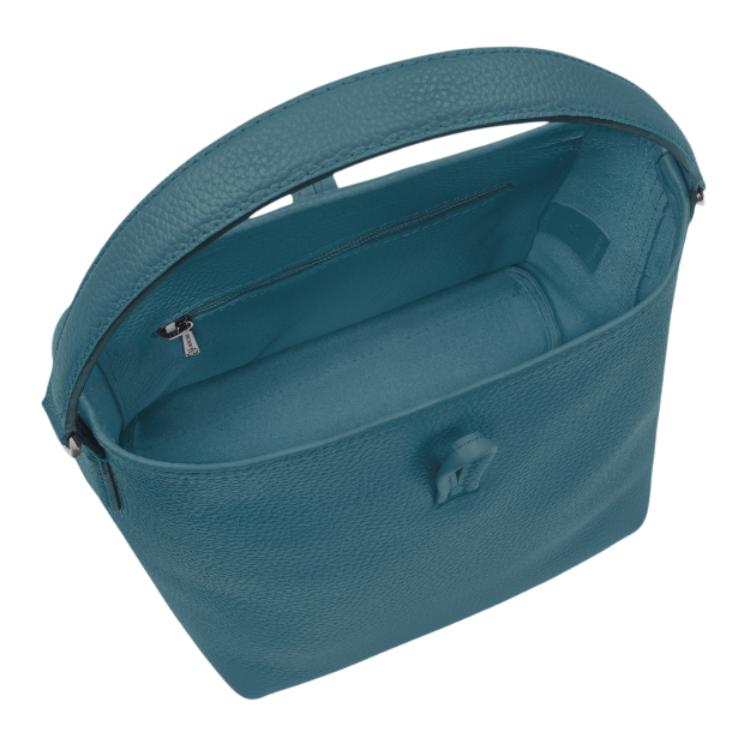 Longchamp Le Roseau Essential Solid Bamboo Leather Shoulder Tote Women Handbags Peacock-Blue 10159968P89