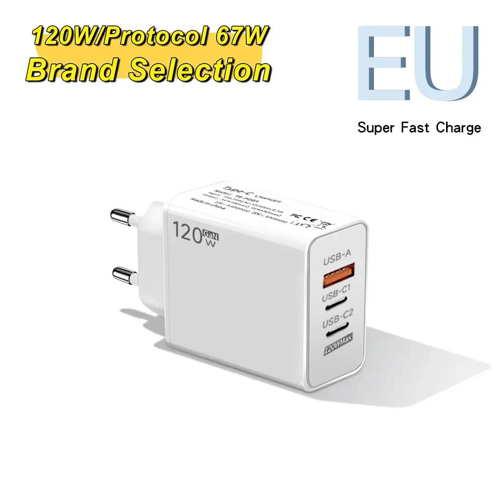 120W 3 Ports USB Charger Type C Fast Charging EU/US Plug Wall Charger 6A Type C Cable For  Mate 50 60 Honor Quick Charger