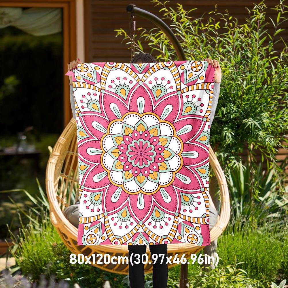 1pc Mandala Pattern Outdoor Flannel Blanket Soft Warm All-Season Throw for Sofa Bed Car Camping Office, Cozy Gift Idea1290S
