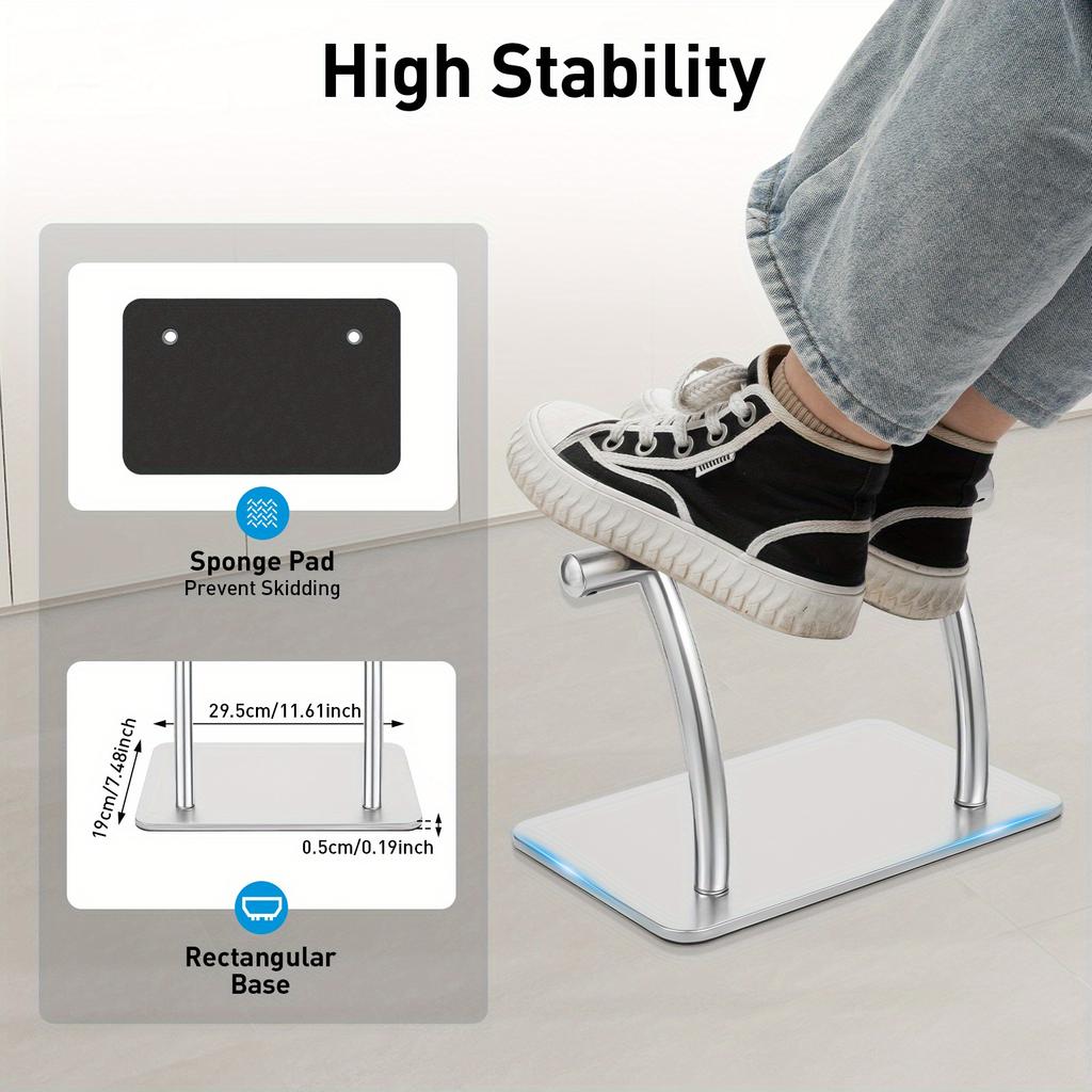 Stainless Steel Footrest – Ergonomic Salon & Home Foot Rest with Anti-Slip Base – 201 Stainless Steel – Silver