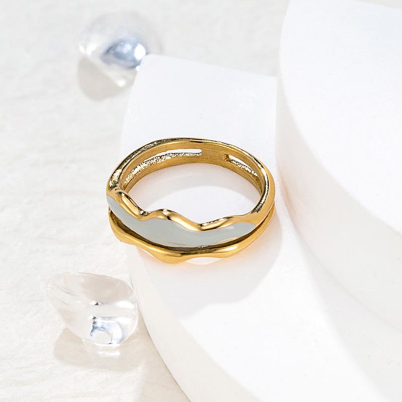 Fashion Color Enamel Oil Drop Ring Titanium Steel Electroplating Premium Ring Women's Niche Personality Accessories