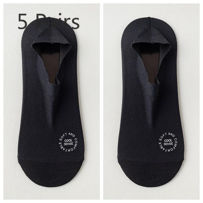 

5 пар мужских летних носков из тонкой сетки с дышащей невидимой хлопковой подошвой, впитывающих пот, дезодорирующих, нескользящих, с лодочкой 5 Pairs чёрный