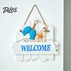 Marine Elements Wall Art Mediterranean Style Wooden Welcome Sign, Starfish And Shells Hanging Seaside Inspired Ornament Plaque, Decorative for