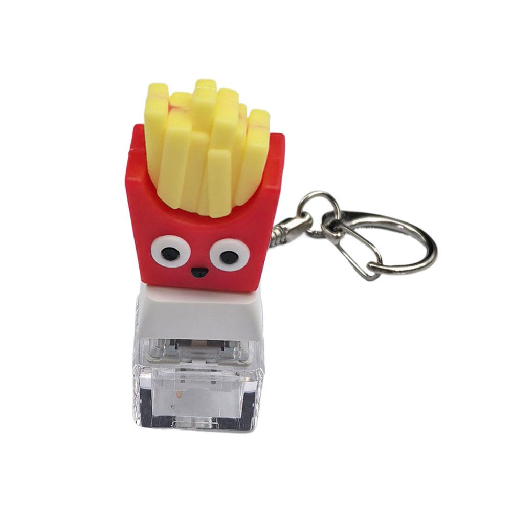 Cute Hamburger French Fries Keyboard Clicker Fidget Toy Stress Relief Mechanical Switch Keychain Mini Decompression Toy Gift