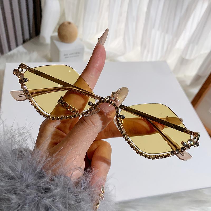 New Rhinestone Half Frame Sunglasses Exaggerated Color Diamond Glasses Sunglasses Women 90306-1