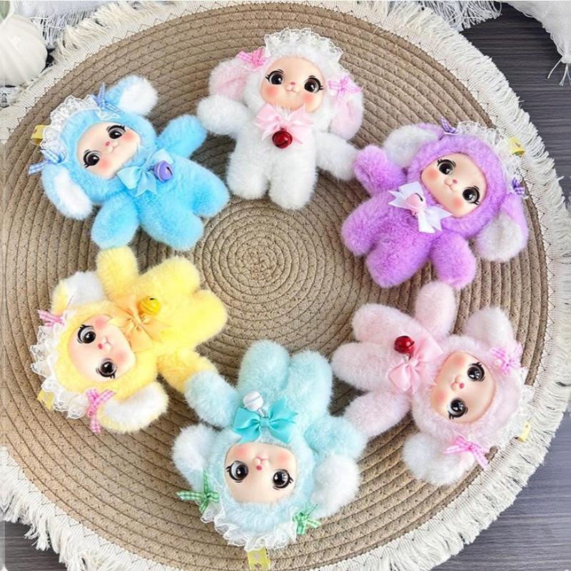 Cute Dog Vinyl Face Plush Toy Pendant Keychain Ornaments Delicate Doll Backpack Hangings Decor Car Keyring For Women Girls Kid
