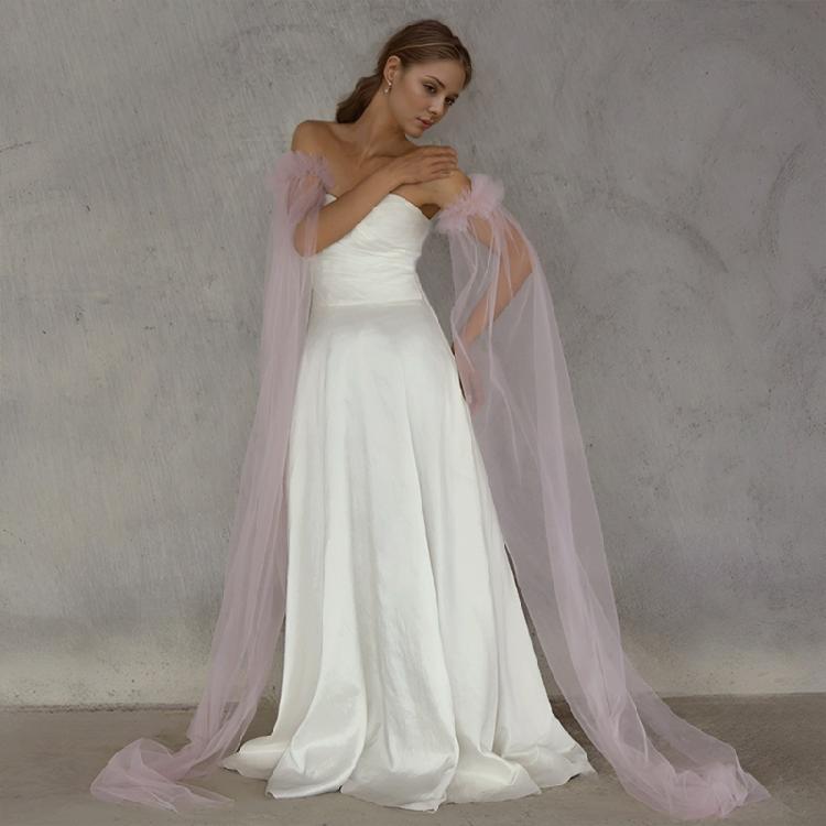 Flowy Tulle Bride Sleeve Covers Elasticated Wristband Seamless Integration For Evening Gowns And Photo Props