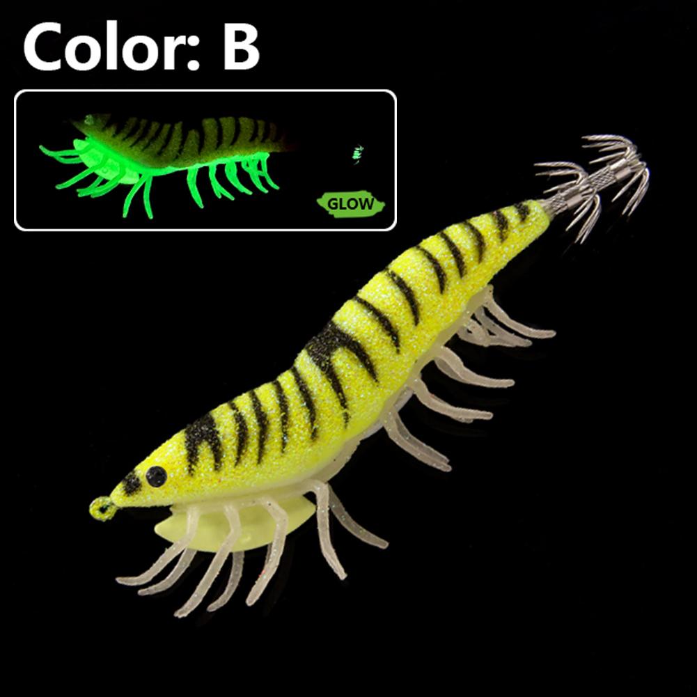 Luminous Soft-Footed Shrimp Sea Fishing Lure with Double-Layered Hooks Squid Bait Imitation Wood Shrimp Squid Hook for Fishing