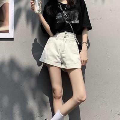 Sommer gerollte Jeansshorts Tide Damen hoch taillierte lockere Super-Shorts mit einem Wort