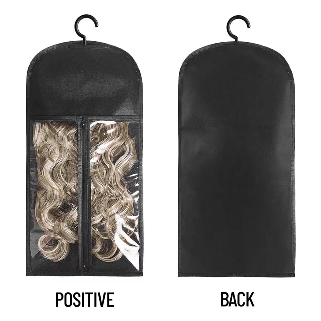 4pcs Non-woven Fabric Wig Storage Bag With Hook Hair Extension Holder Zipper Style Long Hair Storage Rack Wig Organizer