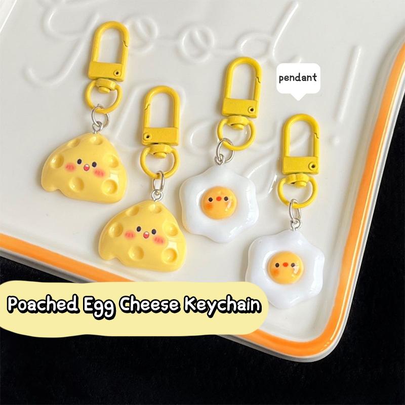 Cute Simulation Food Keychain, Poached Egg Cheese Bag Pendant Funny Jewelry for Girl Students Gifts