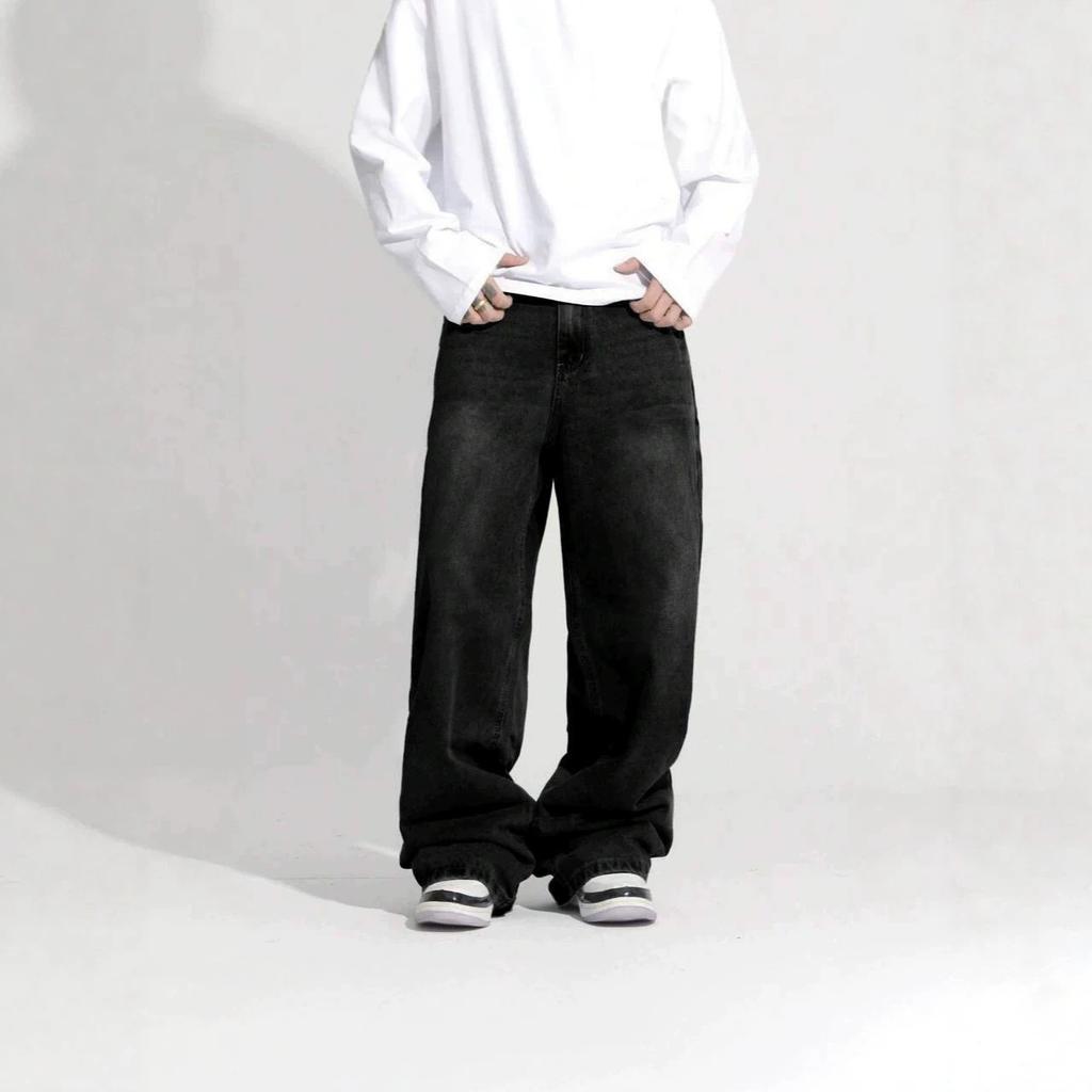 Autumn and winter boys American high street straight trendy pants men's versatile and thin temperament jeans