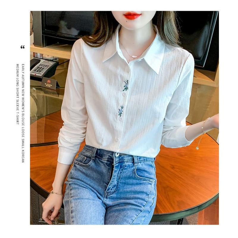 Women Casual Long Sleeve Polyester Shirt With Embroidery