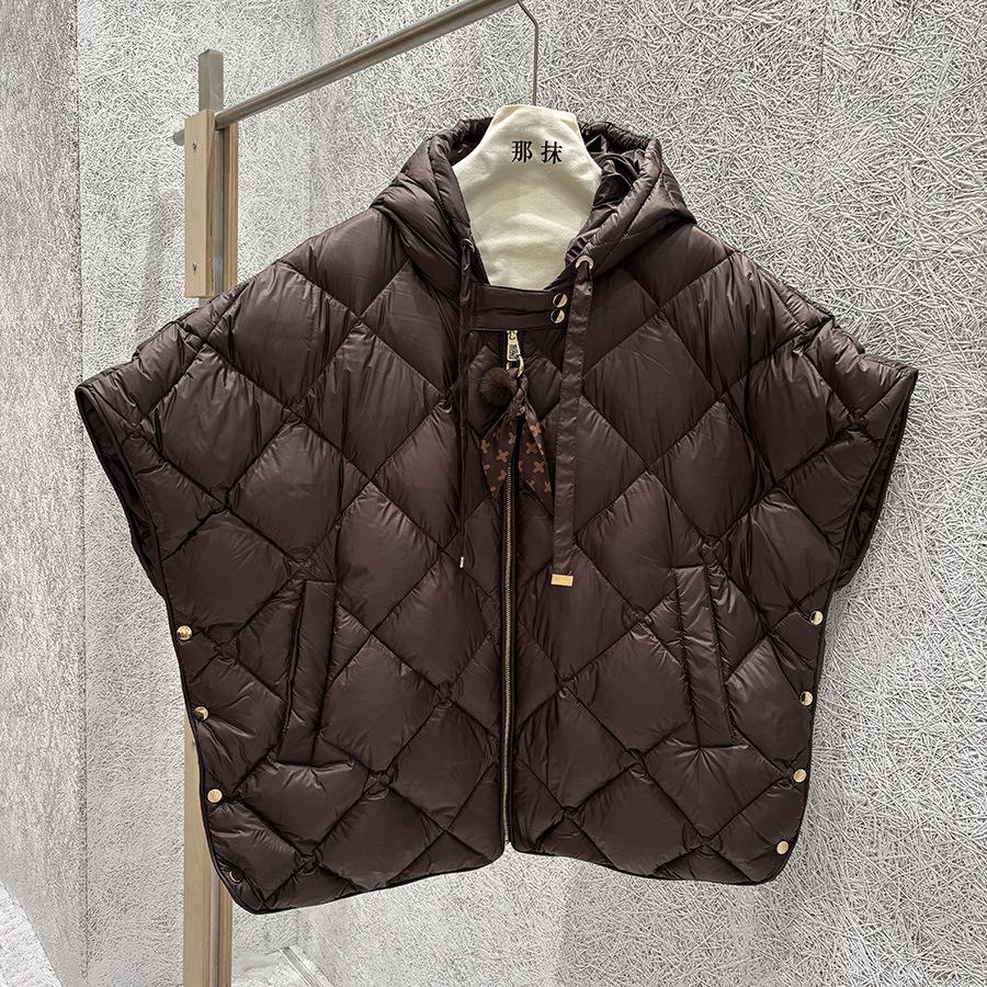 Autumn and Winter New Down Jacket Vest European Version Large Size Loose Side Buckle Hooded Vest Rhombus Thermal Vest