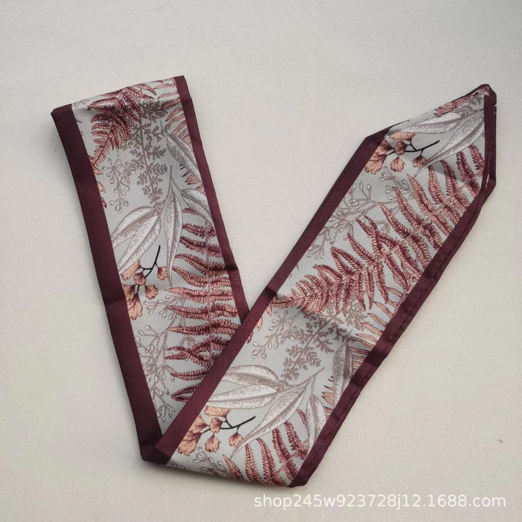 Small White And Tender Green Silk Scarf For Women, Thin Streamer, Headband, Hair Tie, Bag Decoration Long