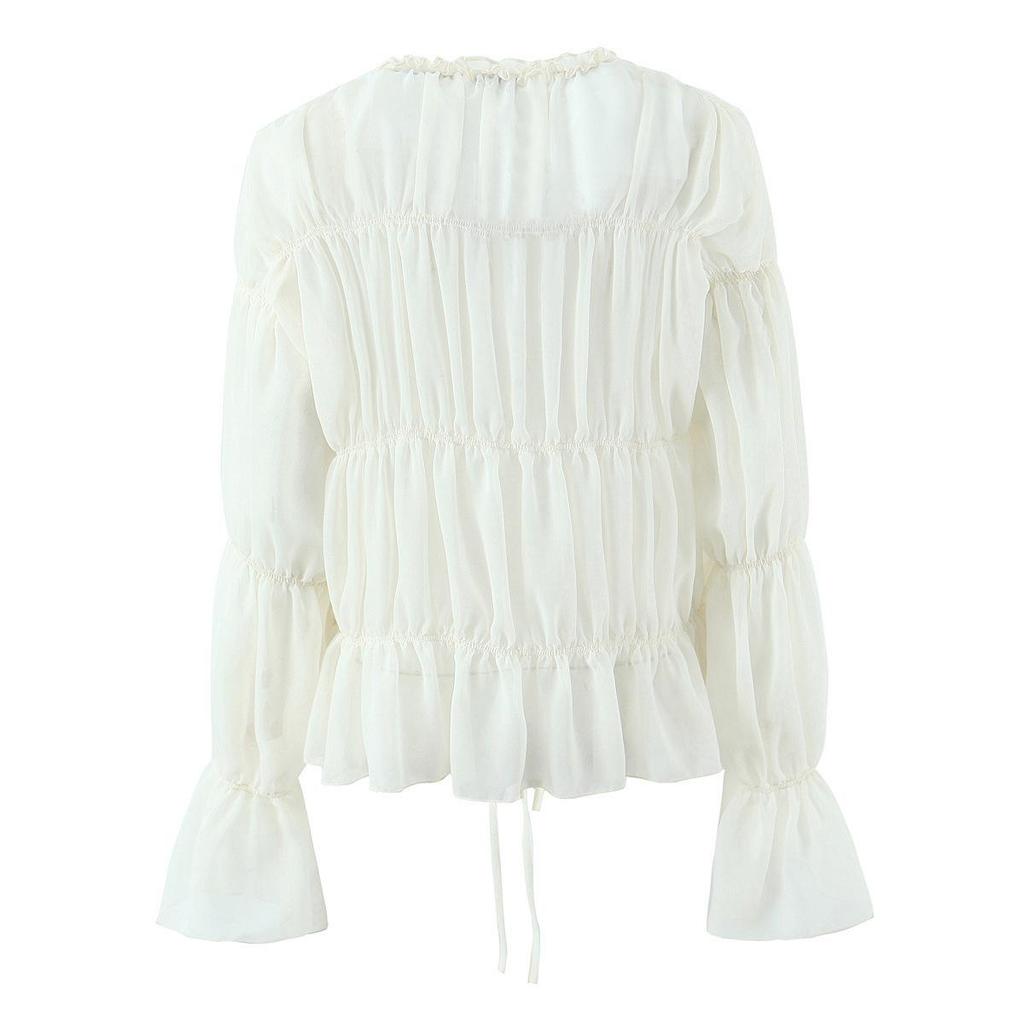 2026 Elegant Women's Chiffon Tie-Up Pleated Shirt for Sun Protection