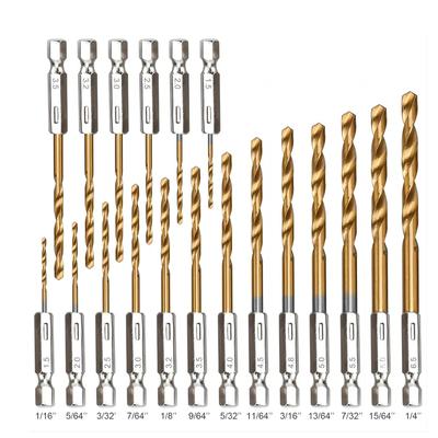 16pcs HSS Drill Bit Set High Speed Steel Titanium Coated Drill Bit 1/4 Hex Shank 1.5-6.5mm Hexagonal Handle Twist Drill Tools