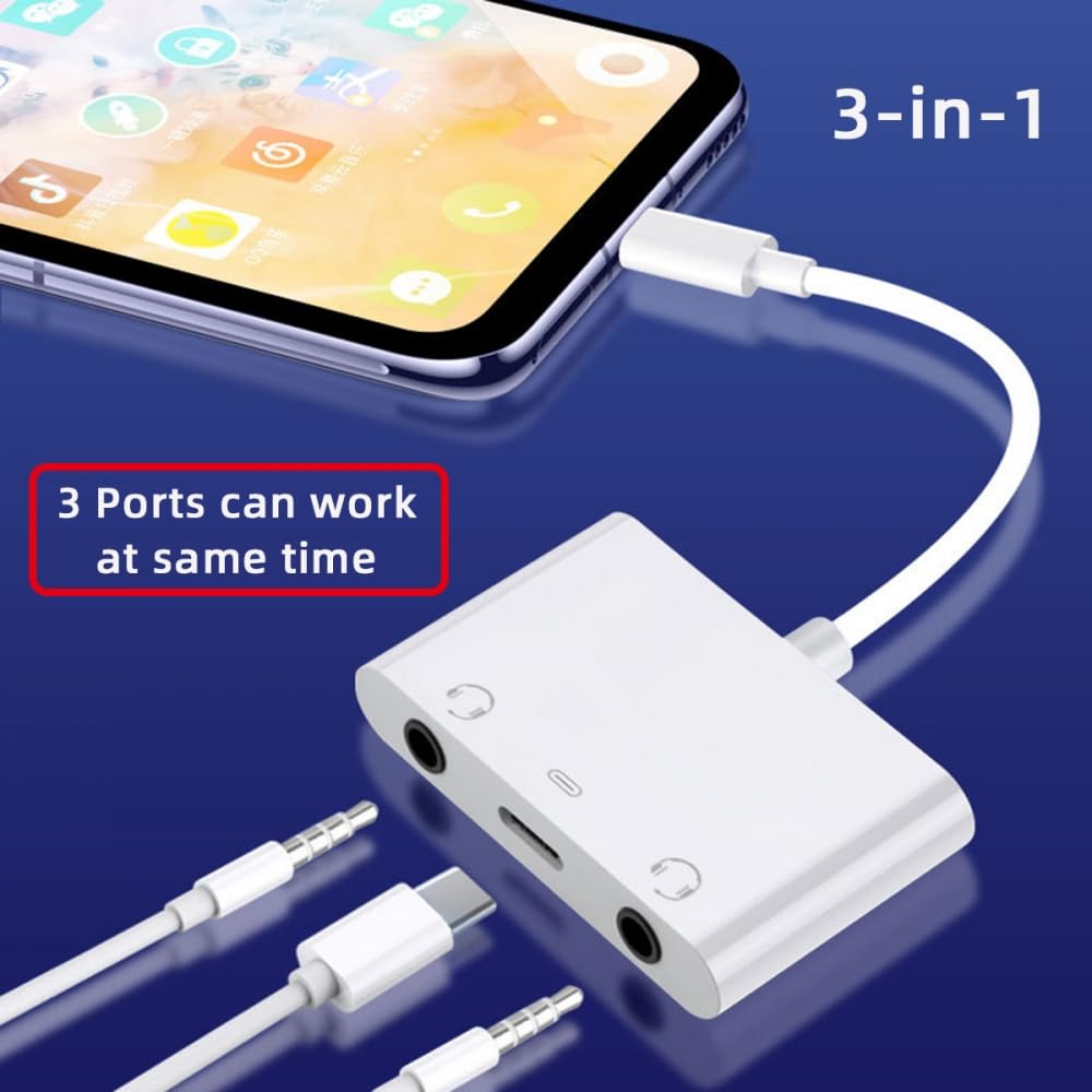 CY Type C USB-C To Dual 3.5mm Audio AUX & MIC Sound Card with PD Power Charging Adapter for Laptops, Tablets, and Mobile Phones