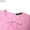 ZANZEA Damen Casual Rundhals Einfarbig Sommer Kurzarmkleid