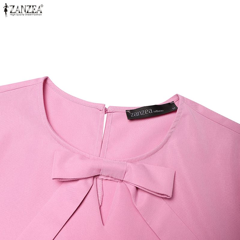 ZANZEA Damen Casual Rundhals Einfarbig Sommer Kurzarmkleid