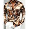 New Heart-shaped Rolled Grass Cross Partial Printed Long Sleeved Shirt with a Smooth Drape and Satin Lapel for Men