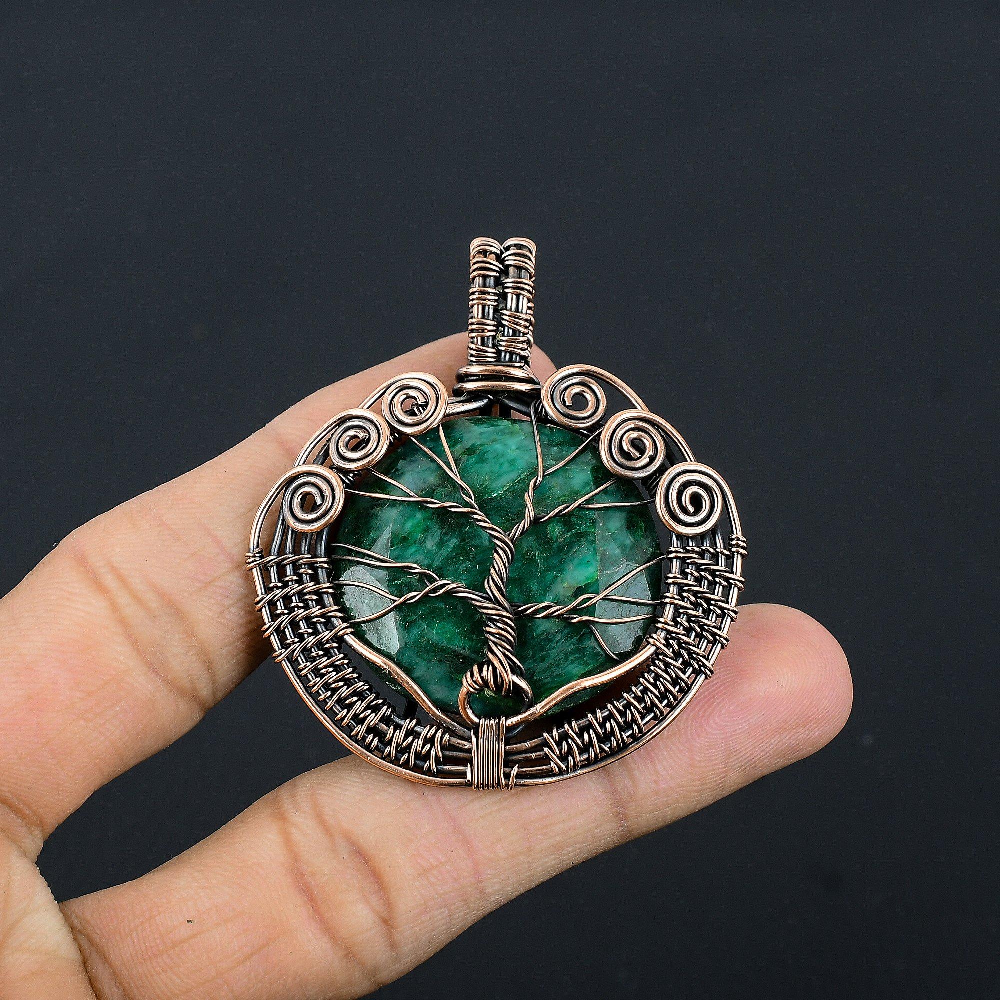 

Подвеска Изумрудное Древо Жизни, Подвеска из медной проволоки 999 пробы, Ювелирное изделие с драгоценным камнем, Подвеска ручной работы, Удивительное ювелирное изделие, Подарок для нее 2.55 Inches