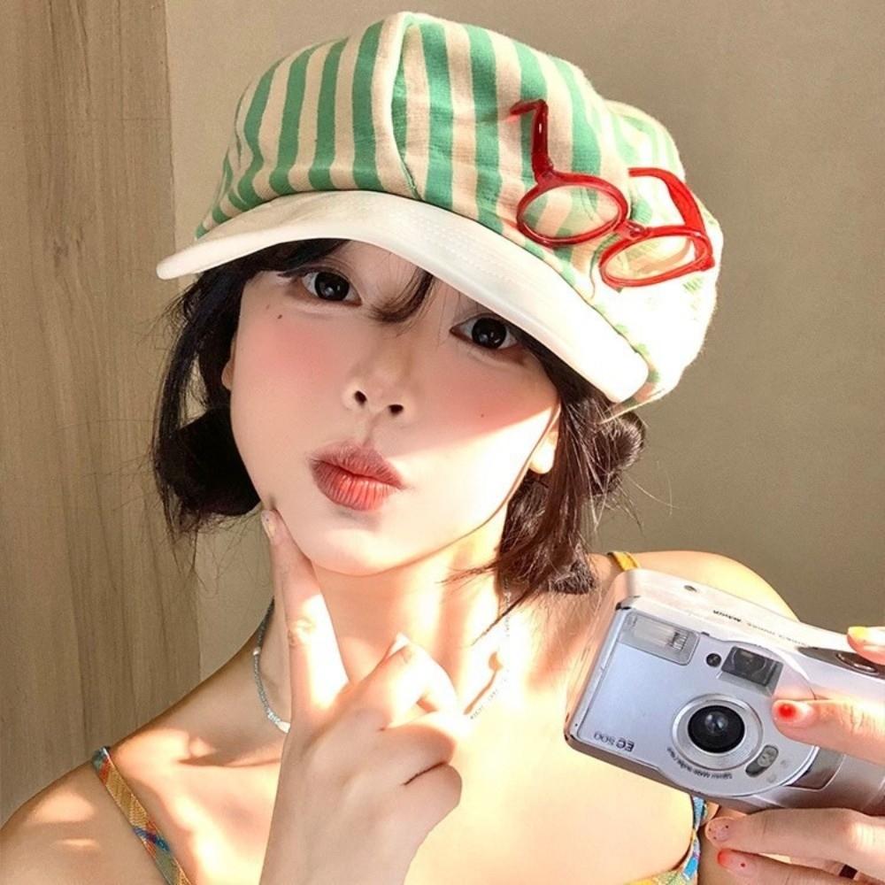Korean Striped Berets Versatile Beanie Cap Ins Painter Berets  Girls