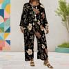 Women Plus Size Floral Printed Round Neck Long Sleeve Layered Top Wide Leg Pants Two Piece Set