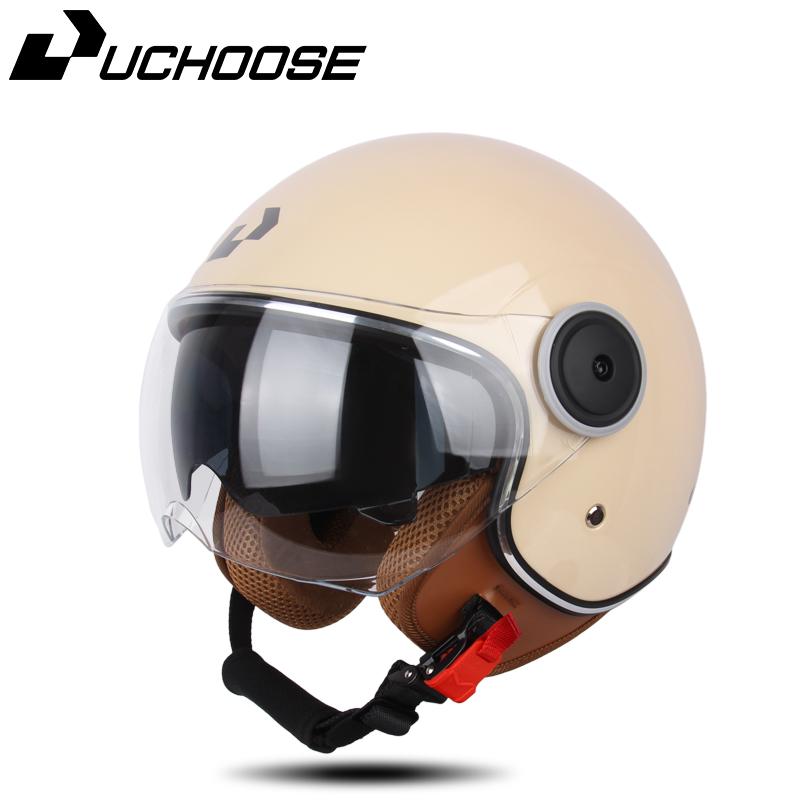 UCHOOSE 3/4 Open Face Motorcycle Helmets With For Men Women Vintage Moto Bike Cascos Scooter Protective Helmets