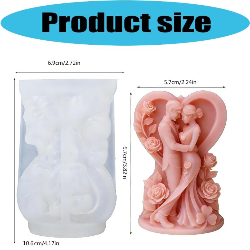 Candle Mould For Wedding Decorations Featuring 3D Loving Couple Figure In Food Grade Silicone