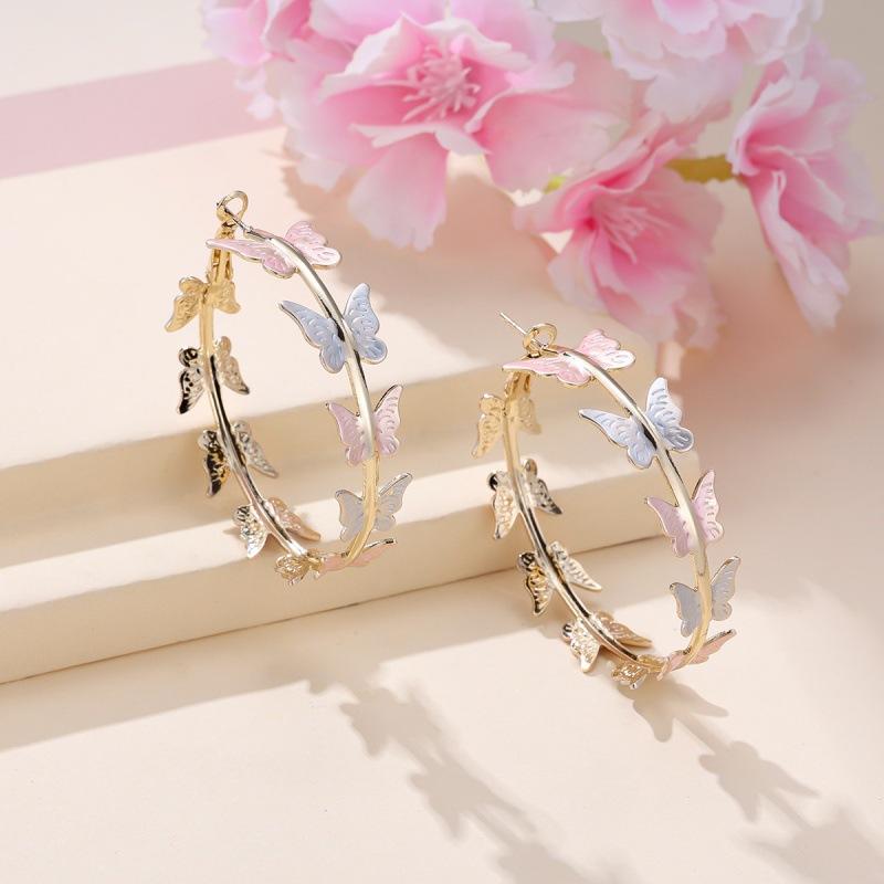 Eryun earrings gold and white pink butterfly big earrings fairy style versatile