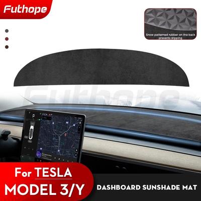 Futhope Top Flannel Dashboard Cover Pad For Tesla Model 3/Y Sunshade Protector Anti-UV Dash Mat Sun-shading Non-slip Car
