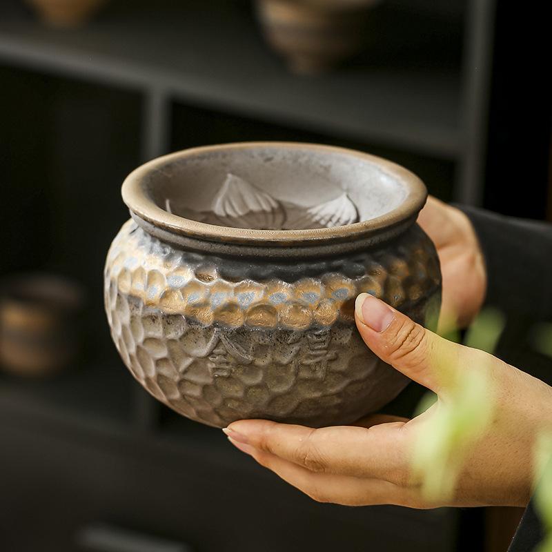 Ancient Burned Lotus Pod Jianshui Gilt Iron Glaze Hammer Pattern Tea Residue Tank Waste Tea Bucket Cup Washing Water Washing Tea Ceremony Accessories