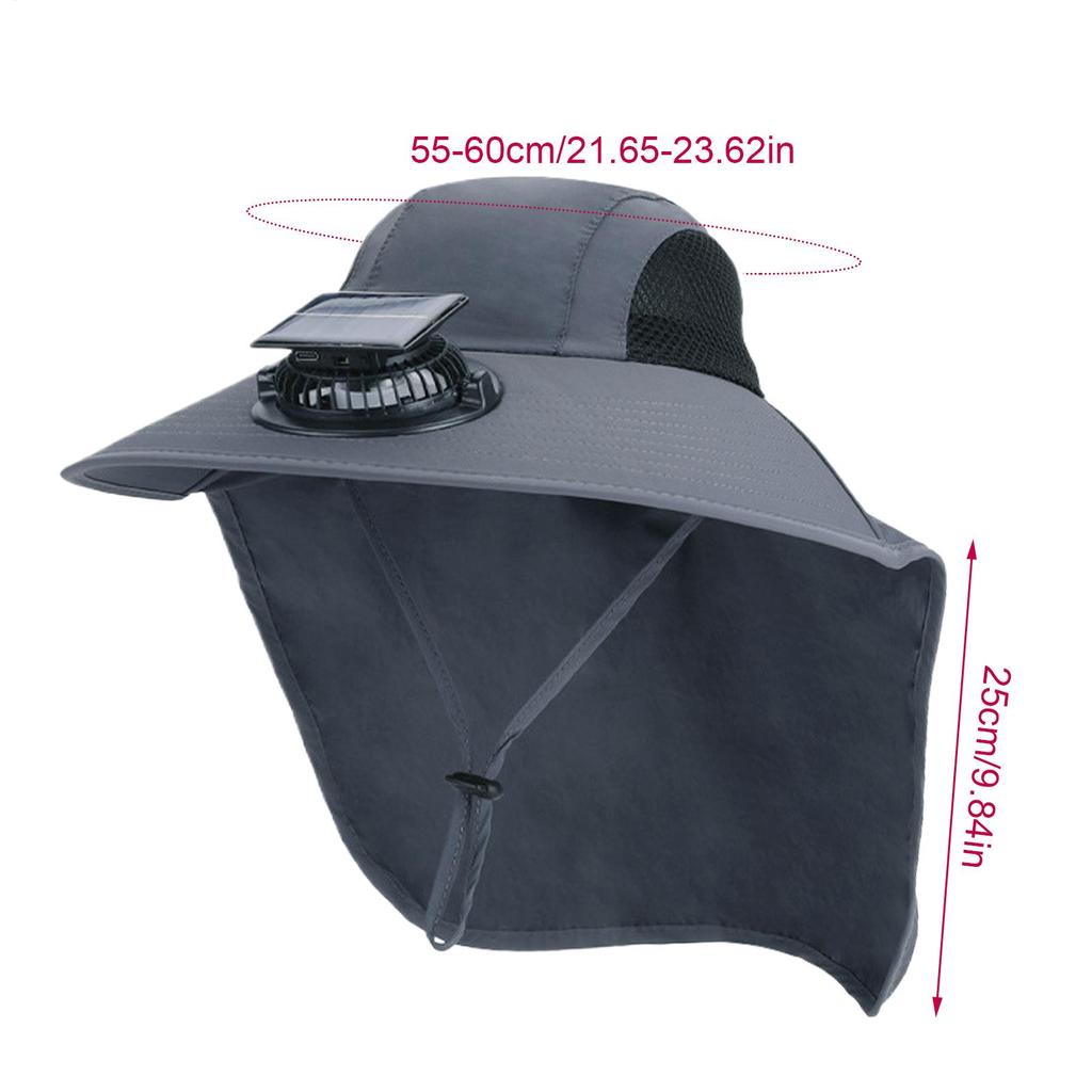 Sun Hats For Men Wide Brim Solar Powered Fan Outdoor Sun Hat Solar Fan Fish Accessories With Neck Flap Wide Brim UV Protection