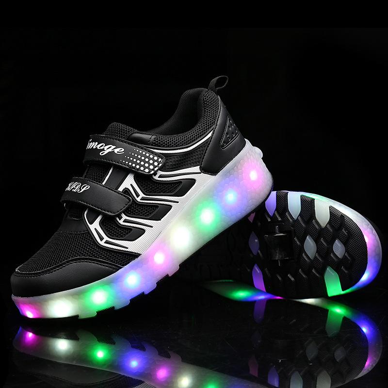 Kinderen Skates Dubbel Wiel Wegloop Schoenen Tiener Knipperende Roller Skates Wielen Schoenen 33