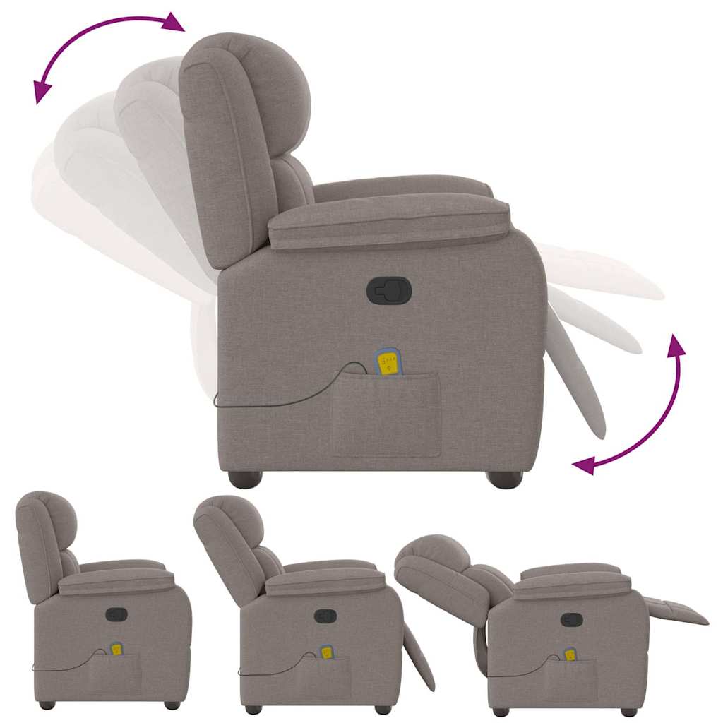 Reclining Massage Armchair, Taupe, Fabric Upholstered
