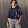 Summer 2026 Women's Solid Color Sequin Short Sleeve T-Shirt