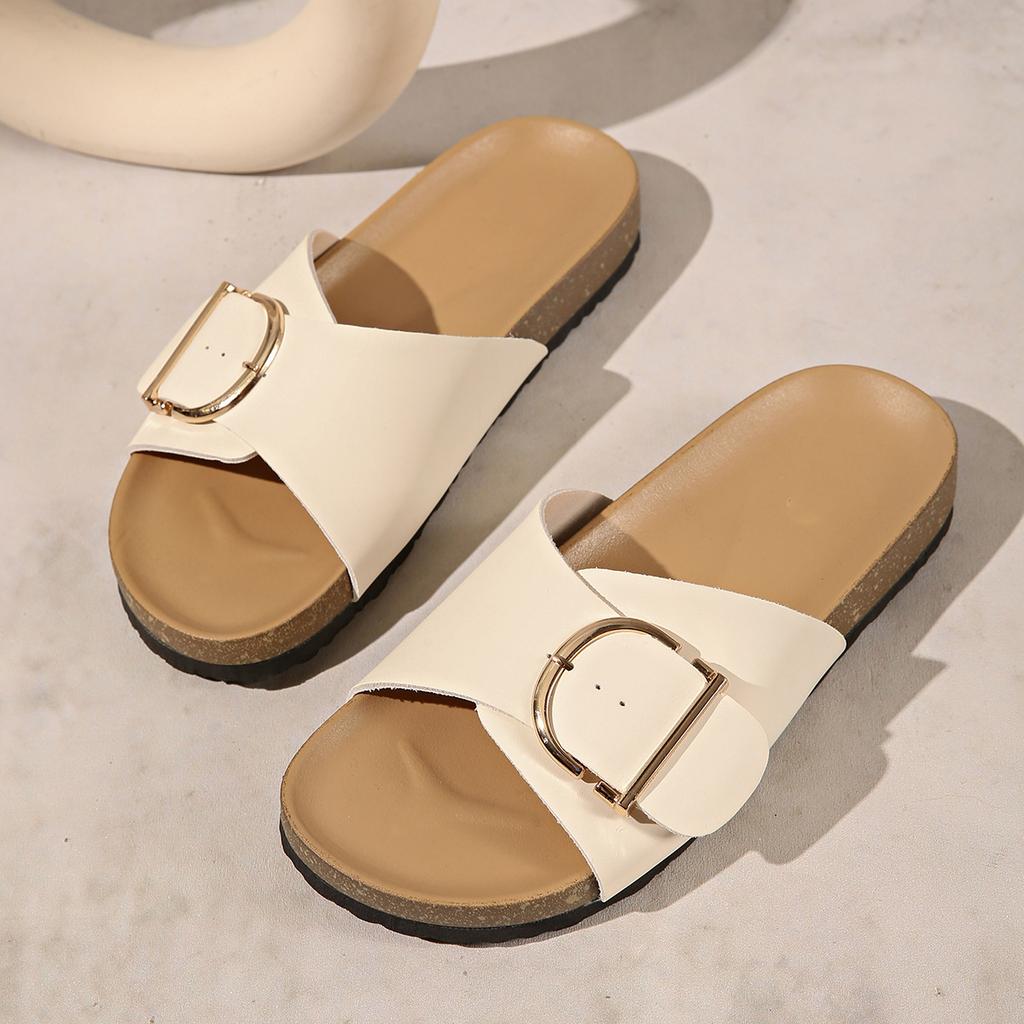 New One-word Slippers Women's 2025 New Beach Open-toe Casual Cool Slippers Women's European Beautiful Women's Large-size Women's Slippers