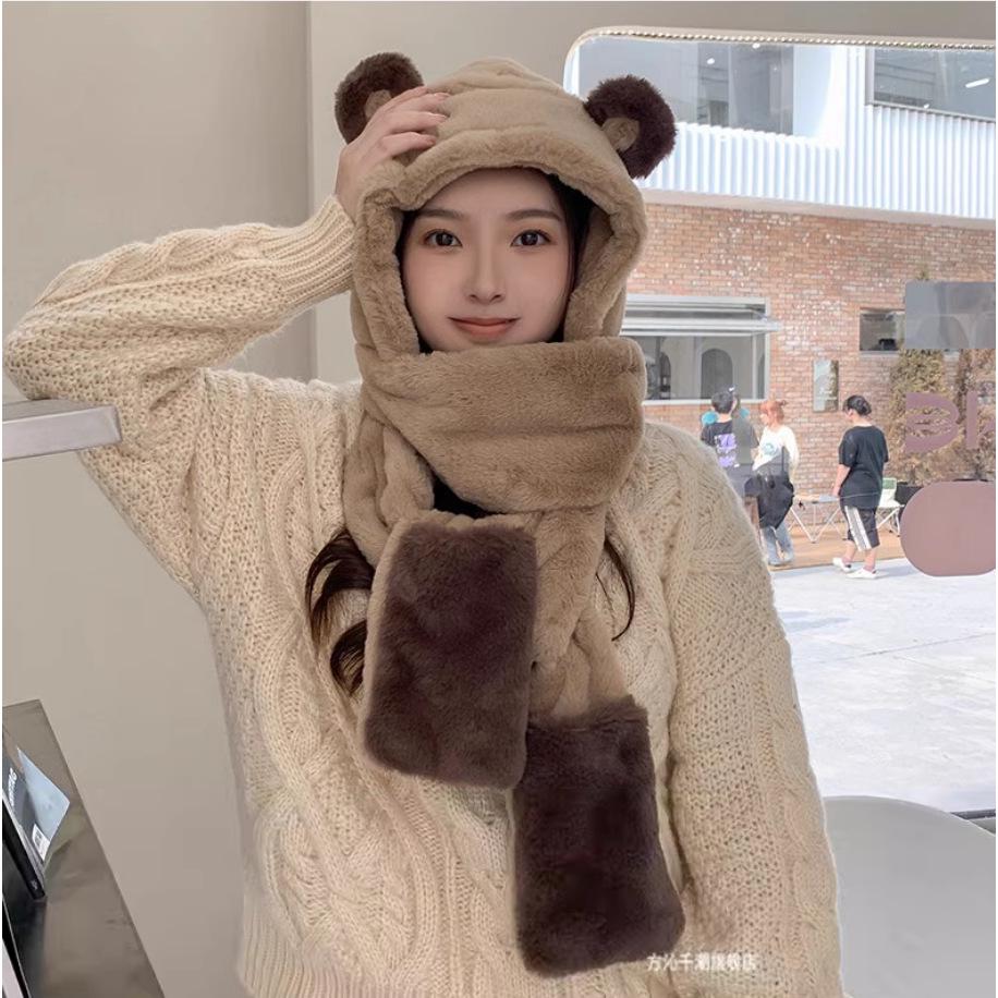 Women's Cozy Plush Hat, Scarf, and Gloves Set with Cute Rabbit Ears for Autumn and Winter