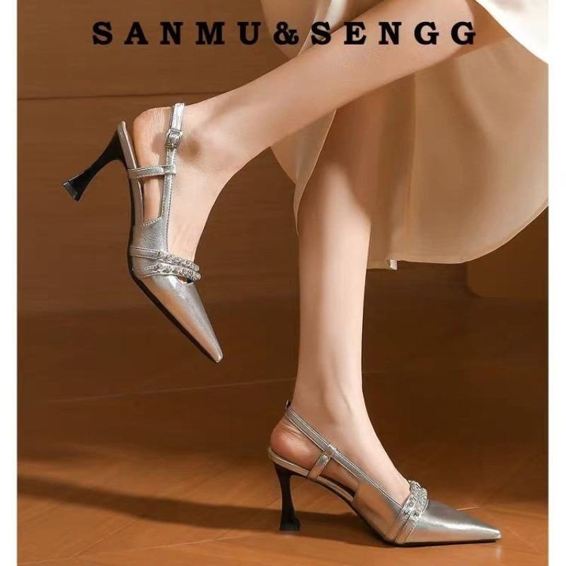 

Fashion New Silver High-heeled Women s Rhinestone One-strap Sandals with A Shallow Mouth, Pointed Toe, Thin Heel and Wrapped Toe 40