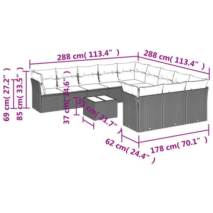 VidaXL Garden Lounge Set 12 Pcs with Cushions Black Braided Resin 3218415