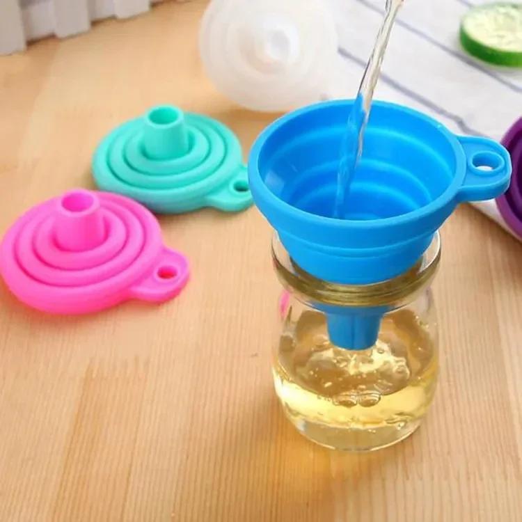 1/4PCS Silicone Collapsible Funnel Foldable Kitchen Long Neck Dispense Gadget Tool Filter Sorter Small Water Bottle Liquid Oil