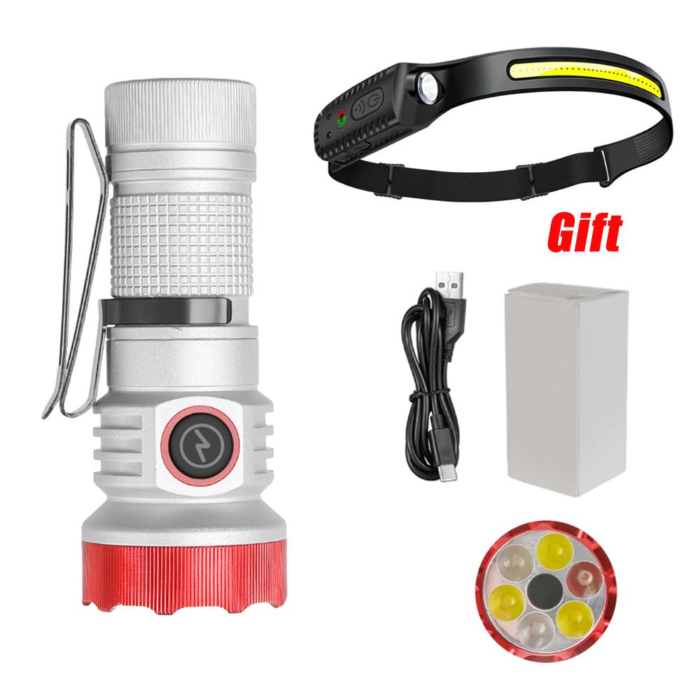Multi Functional 2000LM 7 XPG Flashlight with Pen Clip Type-C Rechargeable Mini Torch UV Lighting RGB Outdoor Camping Lantern