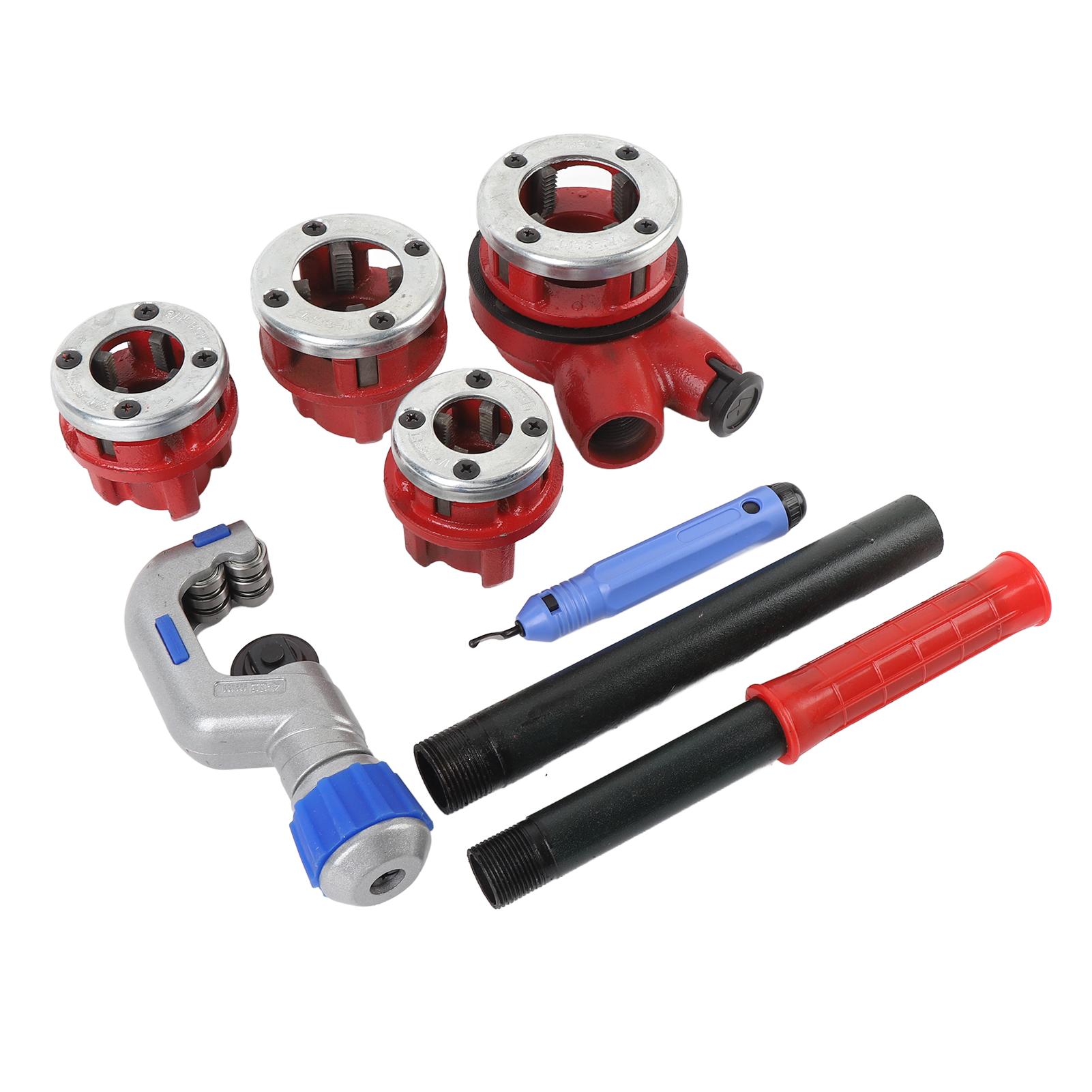 

Набор трещоточного клуппа с 4 плашками 1/2 дюйма, 3/4 дюйма, 1 дюйм, 1 1/4 дюйма, инструмент для нарезания резьбы на трубах для профессионалов