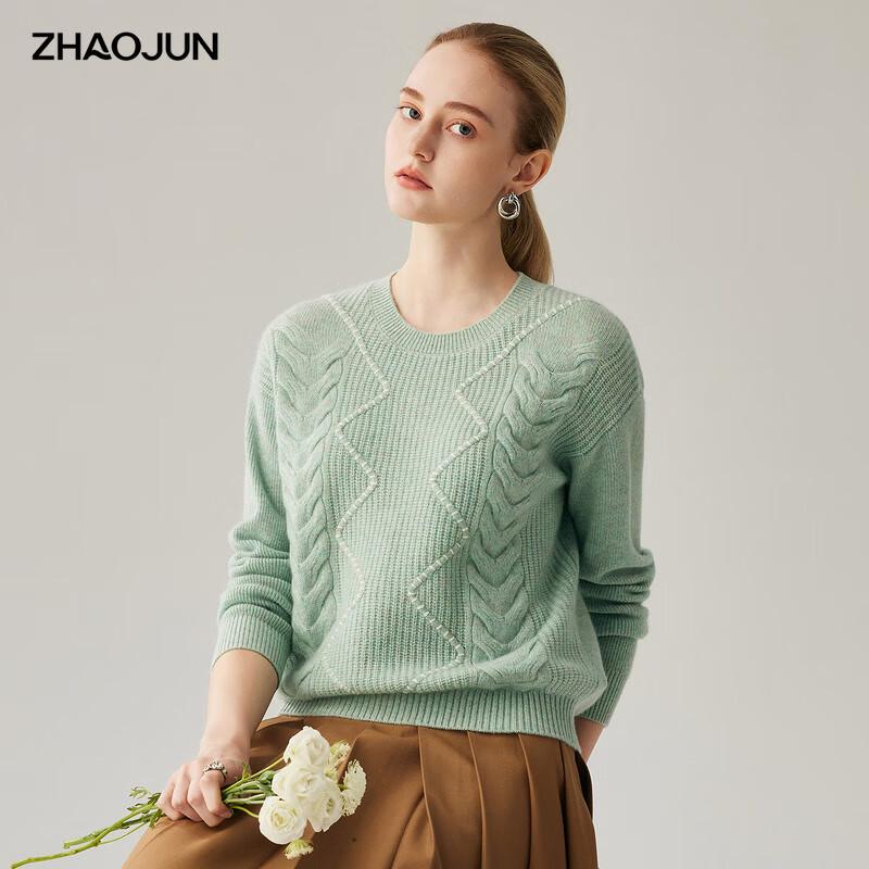 Zhaojun Women's 2025 A/W 100% Cashmere Crew Neck Cable Knit Pullover