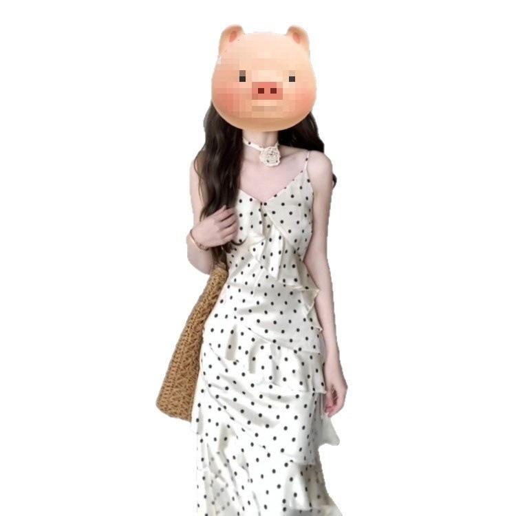 French Pure Desire Wind Polka Dot Suspender Dress Women's Summer New Beautiful Lotus Leaf Edge Waist Thin Skirt Women