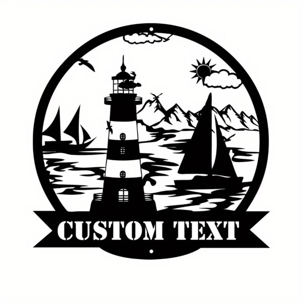 Custom Personalized Lighthouse Metal Sign Nautical Wall Art Indoor Monogram Decor