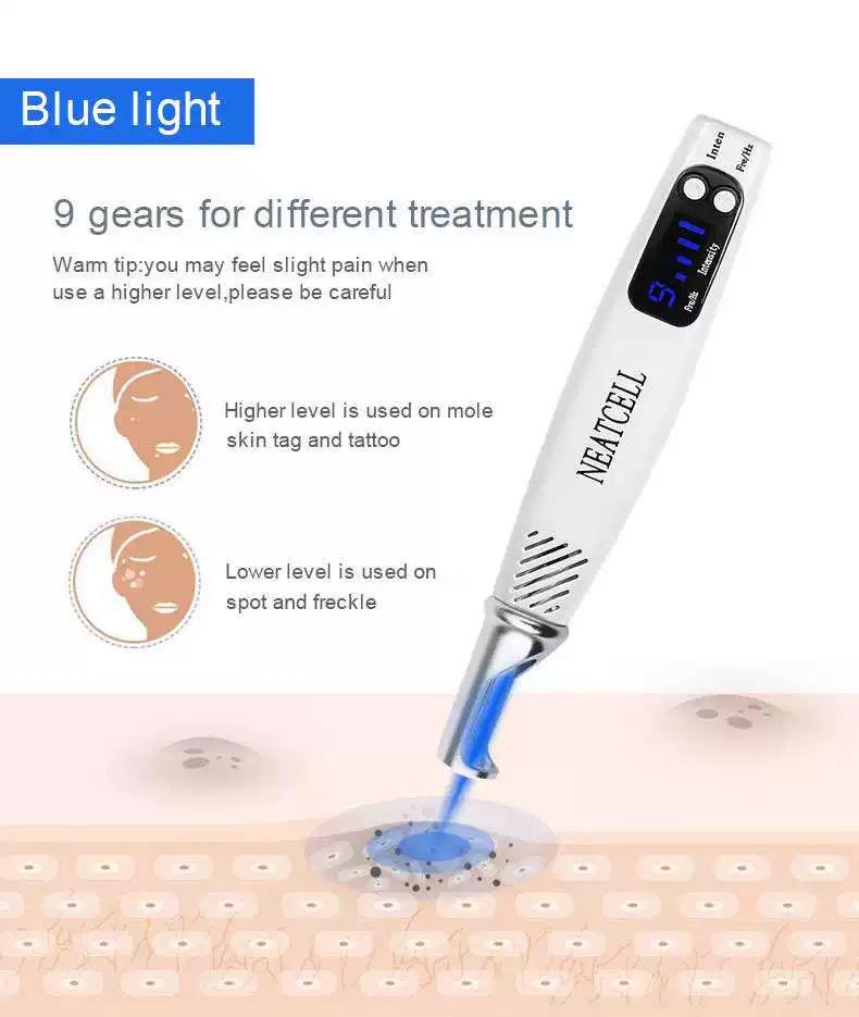 Portable Picosecond Laser Pen for Mole and Freckle Removal with Red and Blue Light