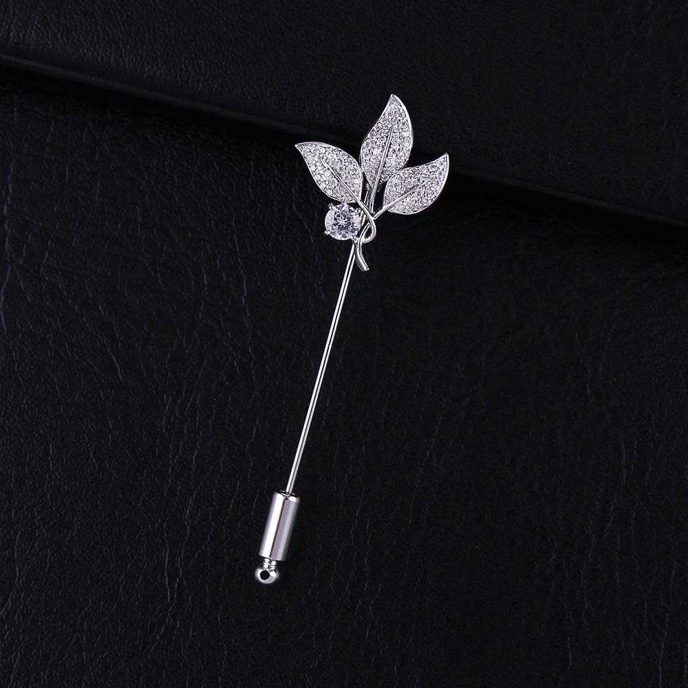 Unisex Crystal Leaf Brooch Pin: Gold-Plated Pure Copper with Micro-Set Zircon